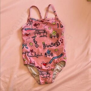 Pink One Piece Swim with Princess Theme
